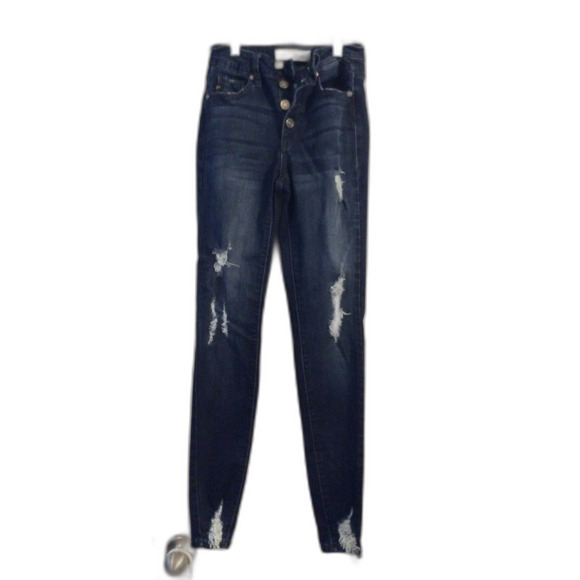 KanCan Size 0/23 Distressed Skinny Button Fly Jeans Womens VNC - Picture 1 of 5